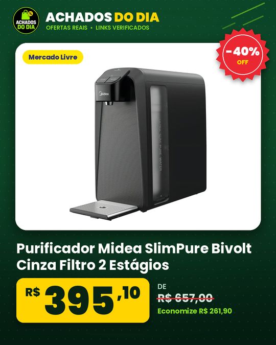 Purificador Midea SlimPure Bivolt Cinza Filtro 2 Estágios