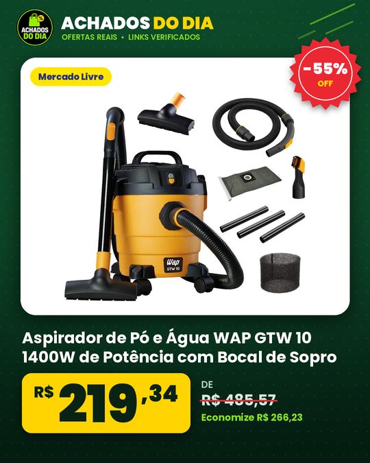Aspirador de Pó e Água WAP GTW 10 1400W de Potência com Bocal de Sopro