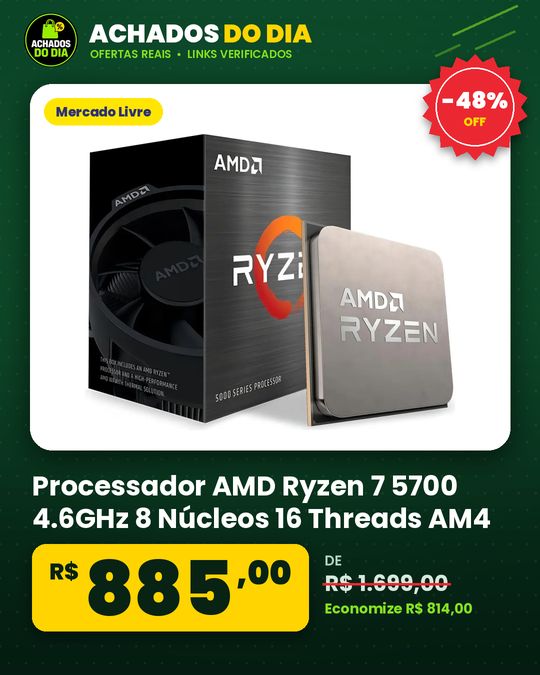 Processador AMD Ryzen 7 5700 4.6GHz 8 Núcleos 16 Threads AM4
