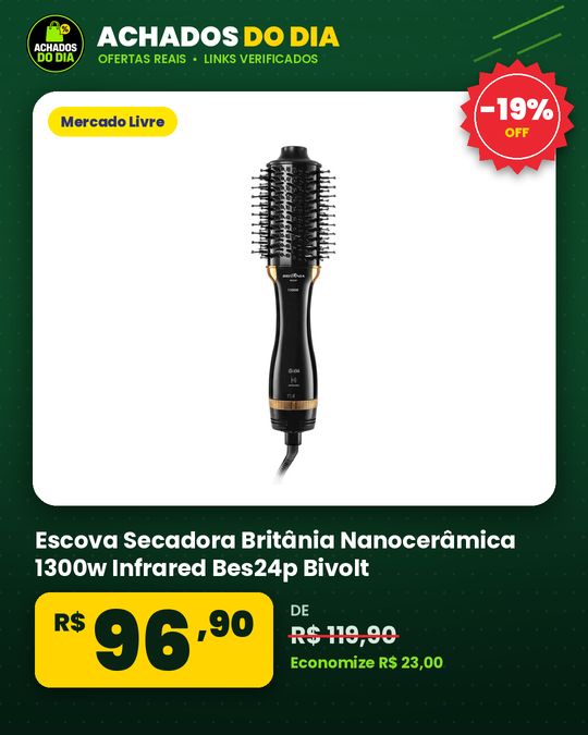 Escova Secadora Britânia Nanocerâmica 1300w Infrared Bes24p Bivolt