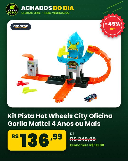 Kit Pista Hot Wheels City Oficina Gorila Mattel 4 Anos ou Mais