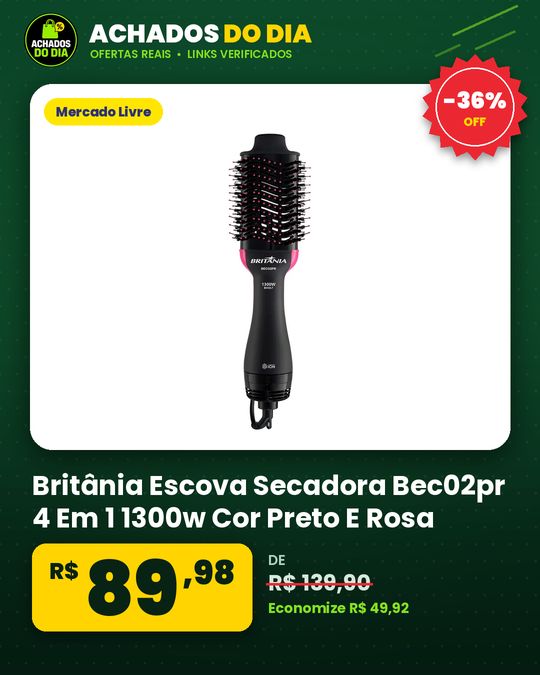 Britânia Escova Secadora Bec02pr 4 Em 1 1300w Cor Preto E Rosa