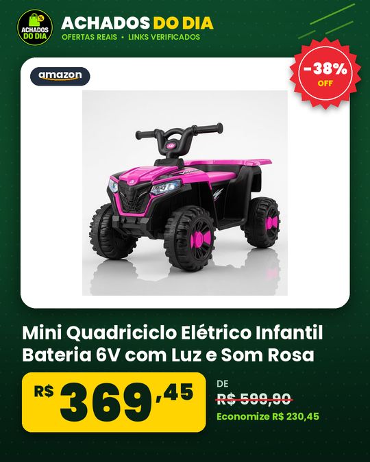 Mini Quadriciclo Elétrico Infantil Bateria 6V com Luz e Som Rosa