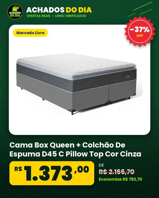 Cama Box Queen + Colchão De Espuma D45 C Pillow Top Cor Cinza