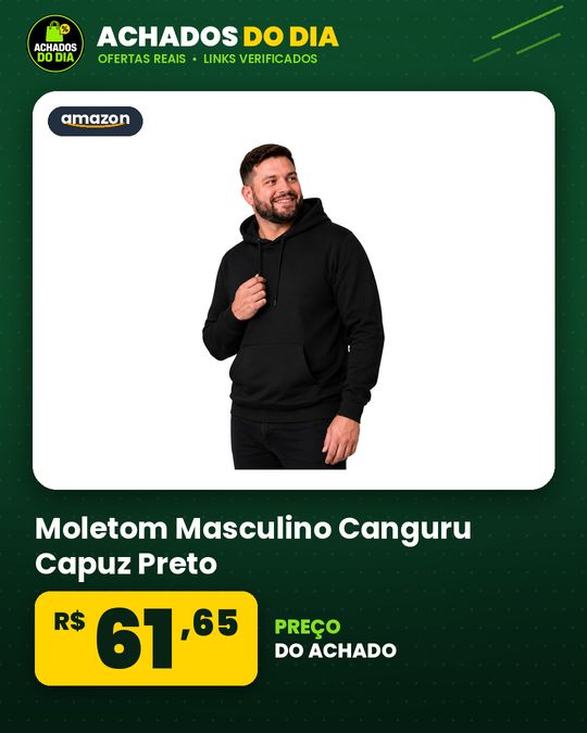 Moletom Masculino Canguru Capuz Preto