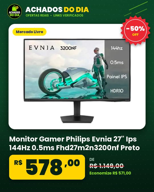 Monitor Gamer Philips Evnia 27'' Ips 144Hz 0.5ms Fhd27m2n3200nf Preto