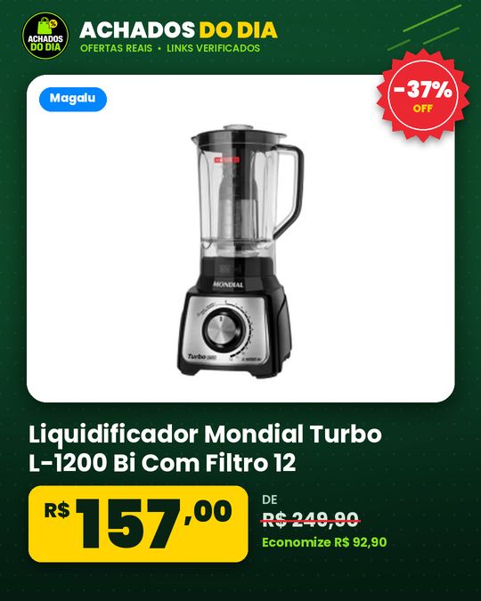Liquidificador Mondial Turbo L-1200 Bi Com Filtro 12 Velocidades 1200w Inox Preto