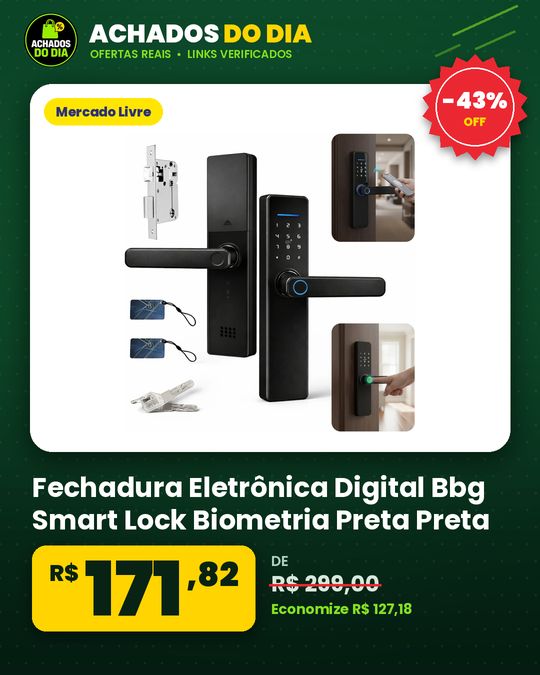 Fechadura Eletrônica Digital Bbg Smart Lock Biometria Preta Preta