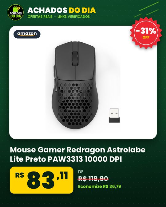 Mouse Gamer Redragon Astrolabe Lite Preto PAW3313 10000 DPI