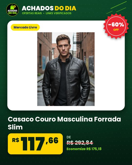 Casaco Couro Masculina Forrada Slim