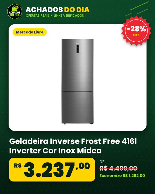 Geladeira Inverse Frost Free 416l Inverter Cor Inox Midea Cor Prateado 110v220v