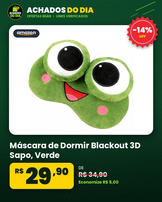 Máscara de Dormir Blackout 3D Sapo, Verde, Pressão Ocular Zero, Macia, para Viagens