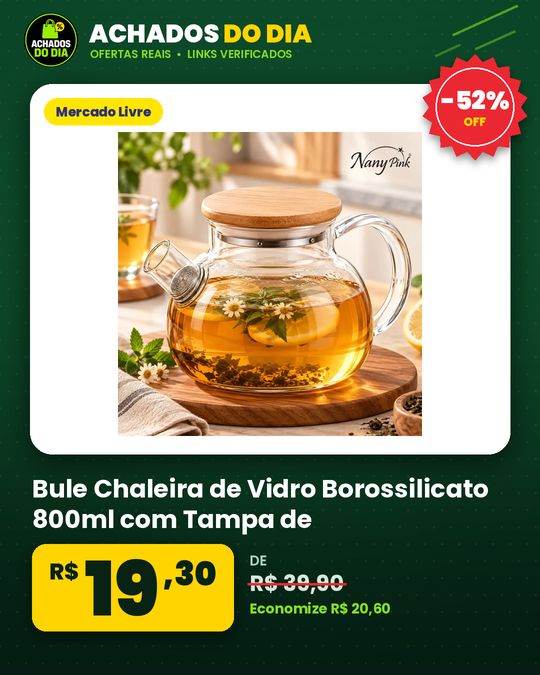 Bule Chaleira de Vidro Borossilicato 800ml com Tampa de Bambu e Filtro Infusor Inox para Chá Café Água Quente