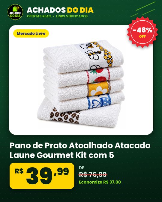 Pano de Prato Atoalhado Atacado Laune Gourmet Kit com 5 peças cor Branco Desenho Sortidos Laune Haus