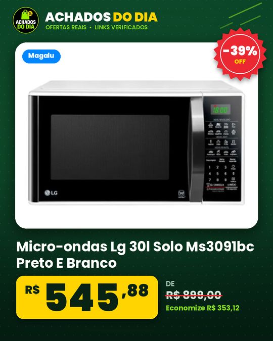 Micro-ondas Lg 30l Solo Ms3091bc Preto E Branco