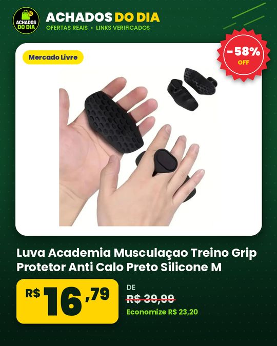Luva Academia Musculaçao Treino Grip Protetor Anti Calo Preto Silicone M