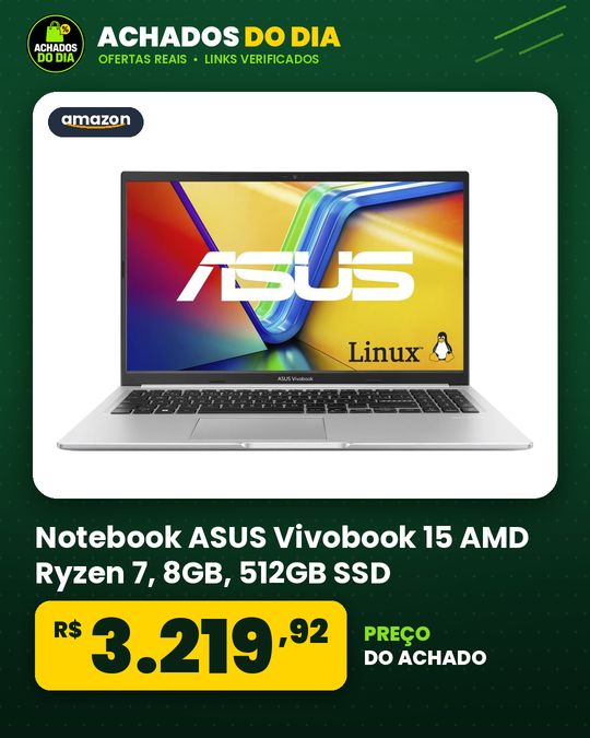 Notebook ASUS Vivobook 15 AMD Ryzen 7, 8GB, 512GB SSD, KeepOSLinux, 15.6'' FHD, Cool Silver - M1502YA-NJ611
