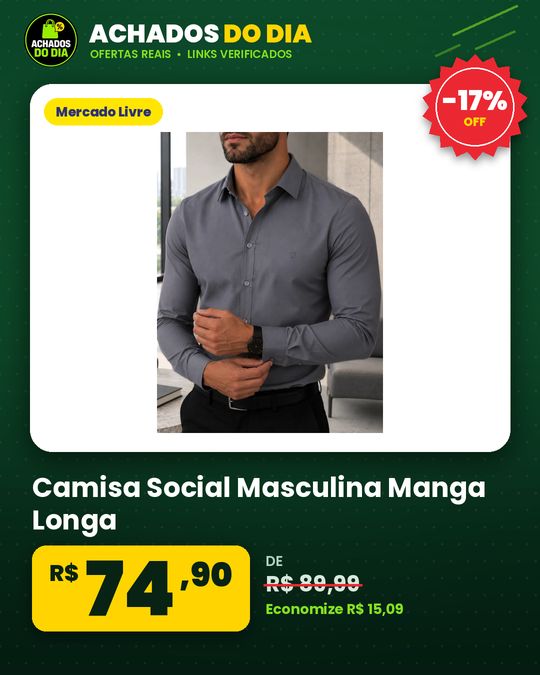 Camisa Social Masculina Manga Longa