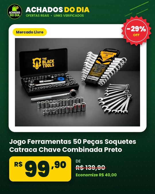 Jogo Ferramentas 50 Peças Soquetes Catraca Chave Combinada Preto
