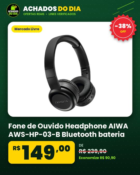 Fone de Ouvido Headphone AIWA AWS-HP-03-B Bluetooth bateria com até 100 horas de duração Cor Preto
