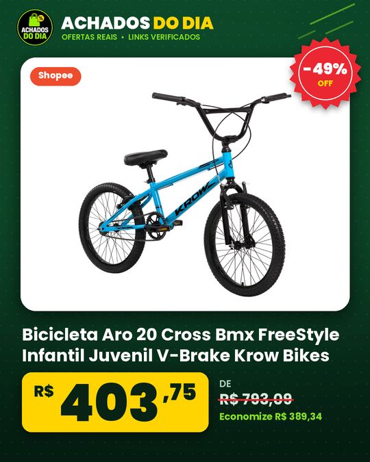 Bicicleta Aro 20 Cross Bmx FreeStyle Infantil Juvenil V-Brake Krow Bikes