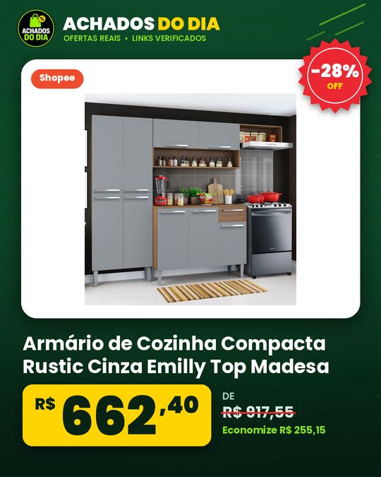 Armário de Cozinha Compacta Rustic Cinza Emilly Top Madesa