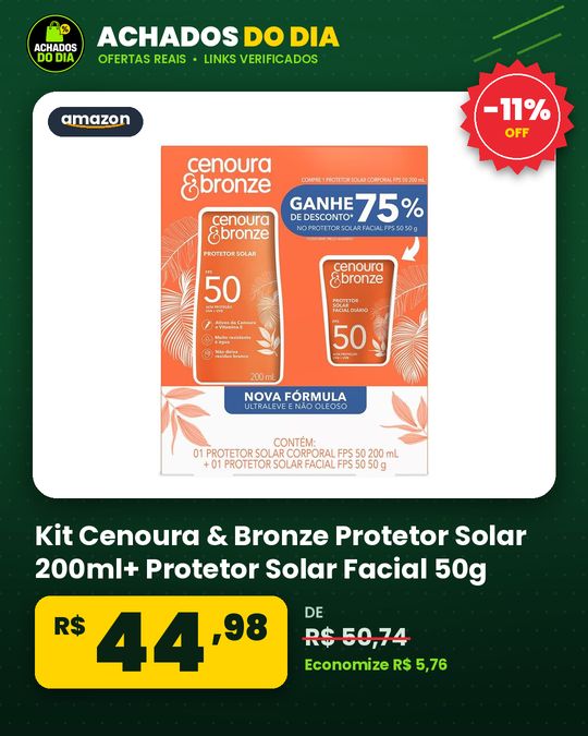 Kit Cenoura & Bronze Protetor Solar 200ml+ Protetor Solar Facial 50g - FPS 50