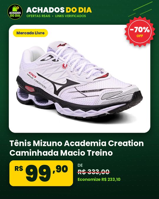 Tênis Mizuno Academia Creation Caminhada Macio Treino Oferta Mizuno Branco Preto 40 Br