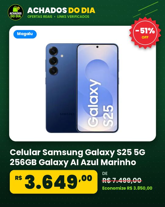 Celular Samsung Galaxy S25 5G 256GB Galaxy AI Azul Marinho 62" 12GB RAM Câm Tripla 50+12+10MP Bateria 4000mAh Dual Chi