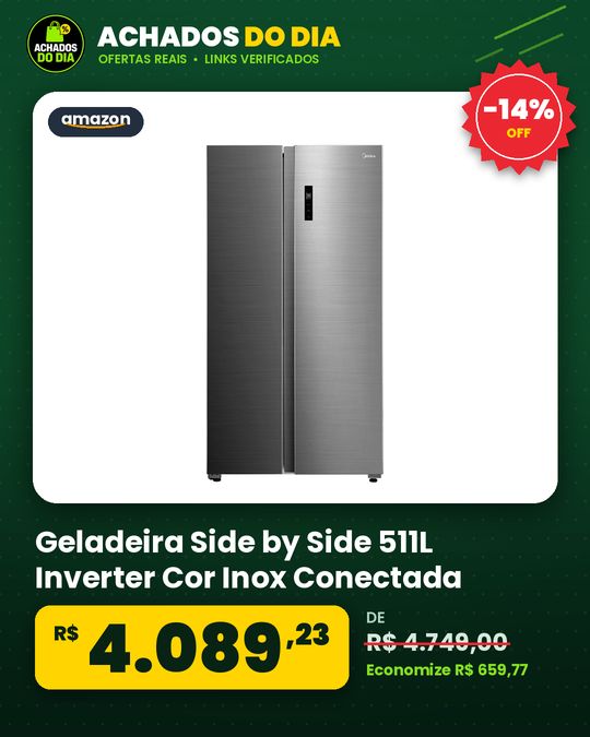 Geladeira Side by Side 511L Inverter Cor Inox Conectada Midea MD-RS710FGD462-220v