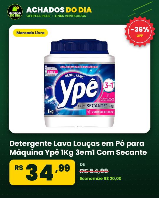 Detergente Lava Louças em Pó para Máquina Ypê 1Kg 3em1 Com Secante