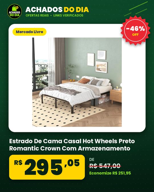 Estrado De Cama Casal Hot Wheels Preto Romantic Crown Com Armazenamento