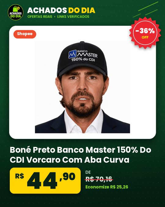 Boné Preto Banco Master 150% Do CDI Vorcaro Com Aba Curva Estampa Frontal Para Uso Casual E Dia A Dia M