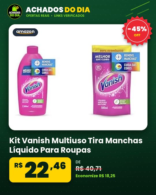 Kit Vanish Multiuso Tira Manchas Líquido Para Roupas Coloridas 500ml + Refil 500ml