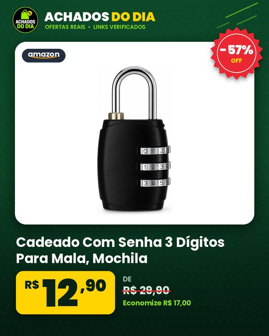 Cadeado Com Senha 3 Dígitos Para Mala, Mochila, Armário E Academia (Preto)