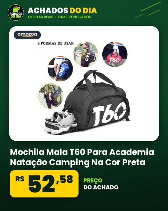 Mochila Mala T60 Para Academia Natação Camping Na Cor Preta