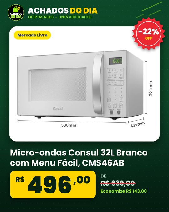 Micro-ondas Consul 32L Branco com Menu Fácil - CMS46AB