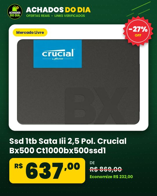 Ssd 1tb Sata Iii 2,5 Pol. Crucial Bx500 Ct1000bx500ssd1 Velocidade De Leitura Até 540mbs Disco Sólido Interno