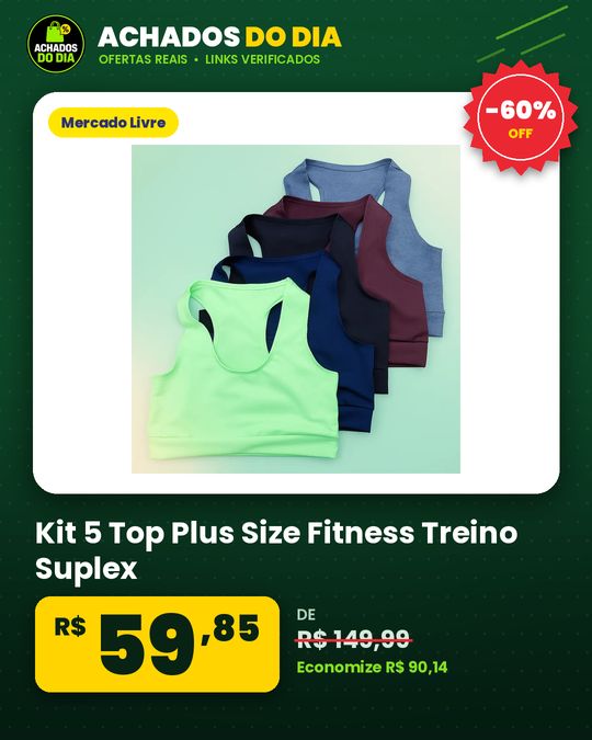 Kit 5 Top Plus Size Fitness Treino Suplex