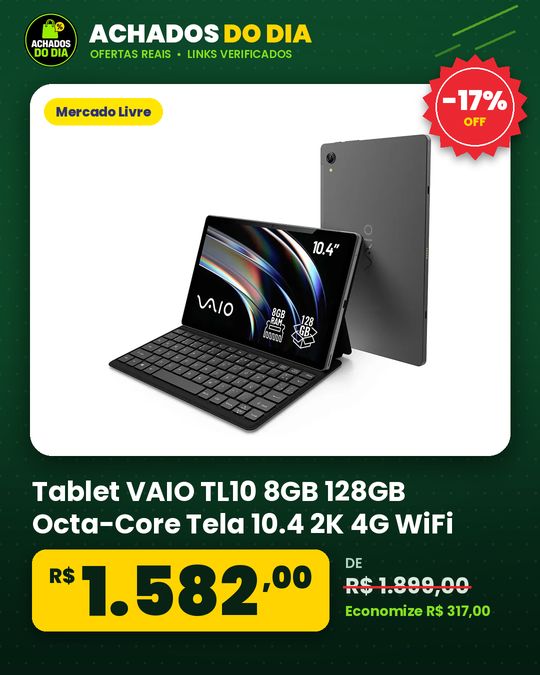 Tablet VAIO TL10 8GB 128GB Octa-Core Tela 10.4 2K 4G WiFi Câmera 8MP + Selfie 5MP 7000mAh Android 13 com Tecla