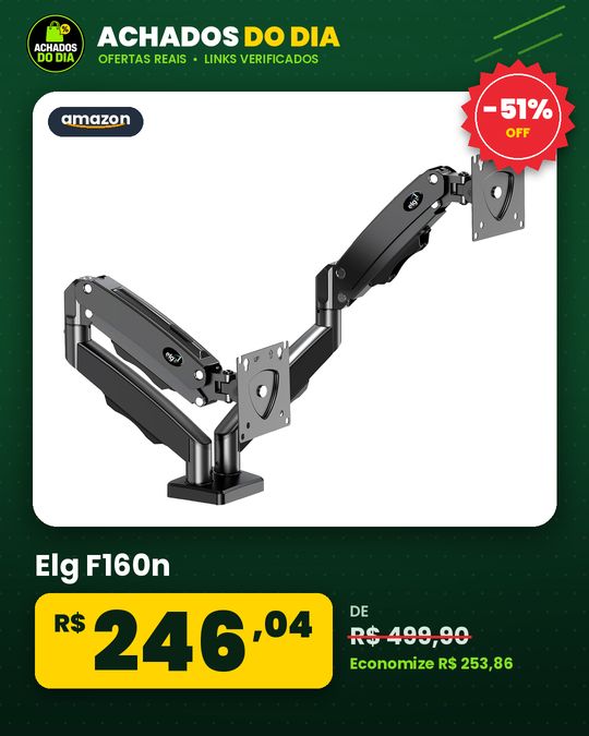 Elg F160n, Suporte Articulado De Mesa Com Pistão A Gás E Ajuste De Altura, 2 Monitores De 17” A 35”