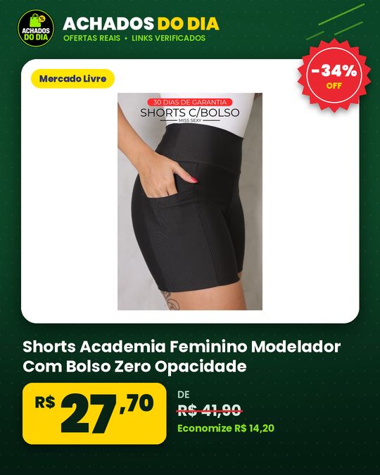 Shorts Academia Feminino Modelador Com Bolso Zero Opacidade