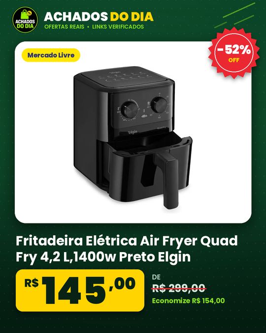 Fritadeira Elétrica Air Fryer Quad Fry 4,2 L,1400w Preto Elgin