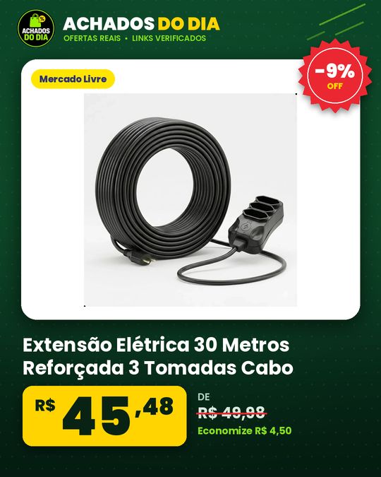 Extensão Elétrica 30 Metros Reforçada 3 Tomadas Cabo Resistente 10a 20a Bivolt Uso Profissional Residencial