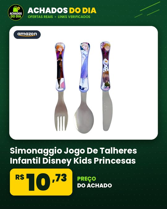 Simonaggio Jogo De Talheres Infantil Disney Kids Princesas, Kit De Talheres De Aço Inox Com Cabo Plástico