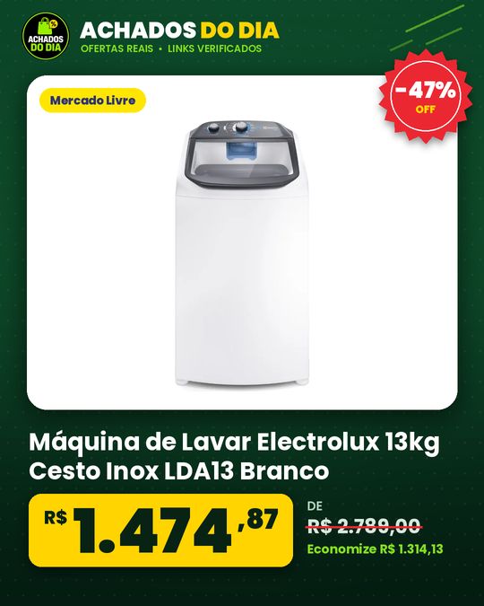 Máquina de Lavar Electrolux 13kg Cesto Inox LDA13 Branco