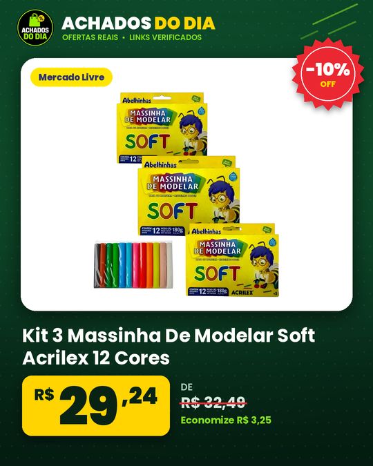 Kit 3 Massinha De Modelar Soft Acrilex 12 Cores