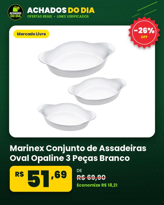Marinex Conjunto de Assadeiras Oval Opaline 3 Peças Branco