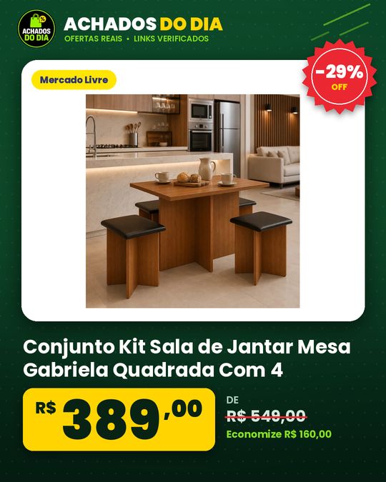 Conjunto Kit Sala de Jantar Mesa Gabriela Quadrada Com 4 Cadeiras Design Moderno Compacto Cozinha Cor Freijó Black