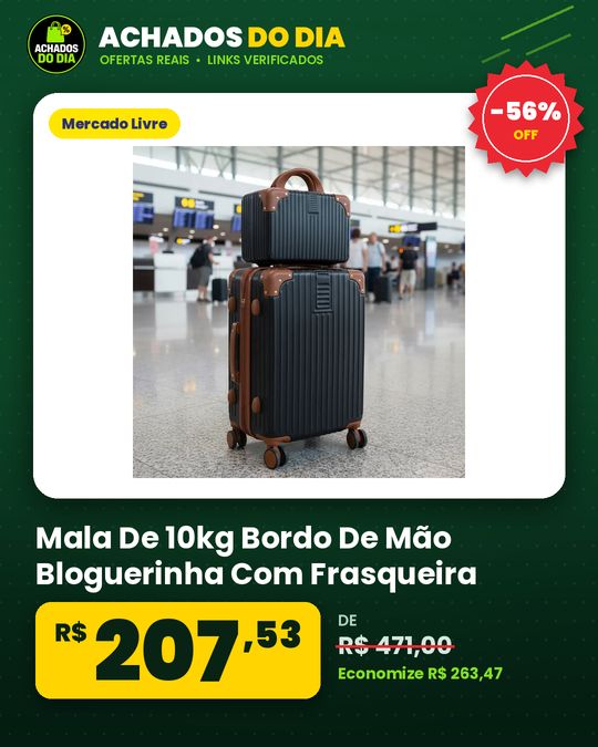 Mala De 10kg Bordo De Mão Bloguerinha Com Frasqueira Viaggio Preto Com Bege Listras